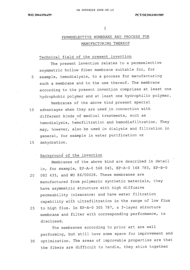 Canadian Patent Document 2506229. Description 20050513. Image 1 of 13
