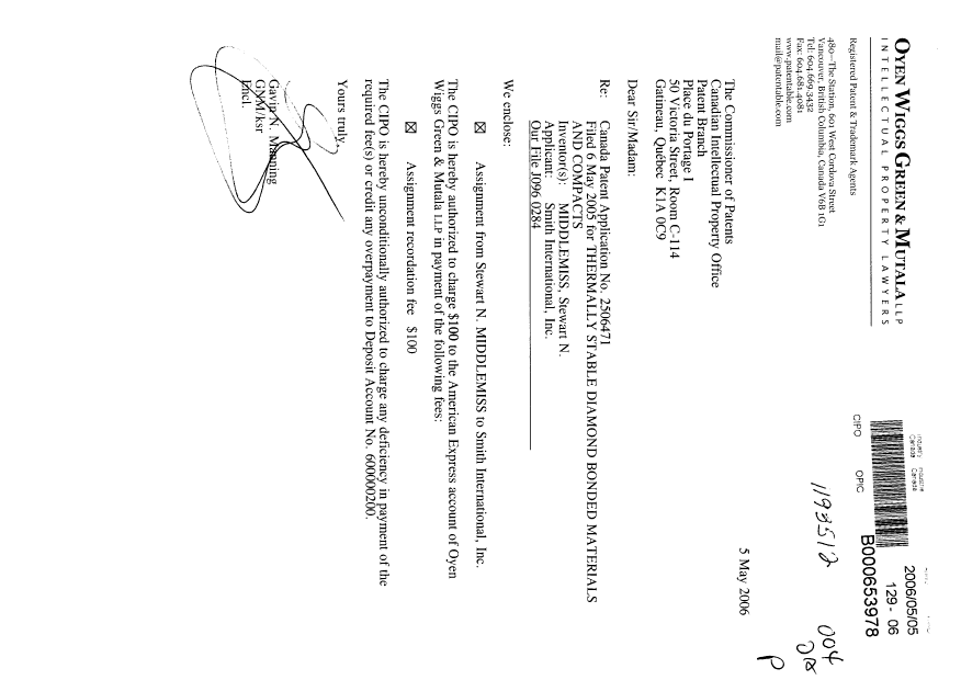Canadian Patent Document 2506471. Assignment 20060505. Image 1 of 3