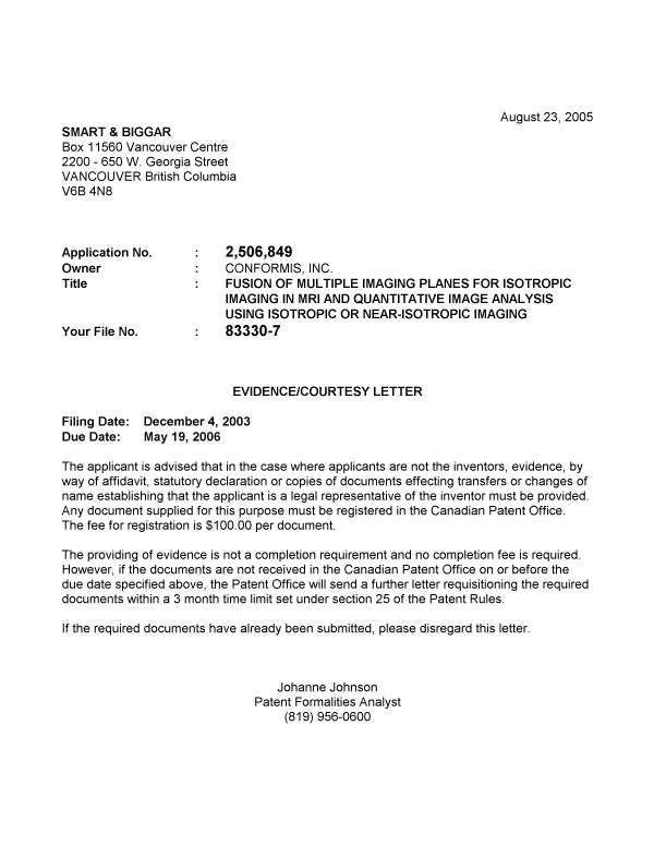 Canadian Patent Document 2506849. Correspondence 20041216. Image 1 of 1
