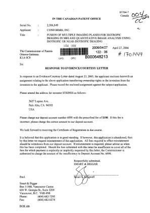 Document de brevet canadien 2506849. Correspondance 20051227. Image 1 de 1