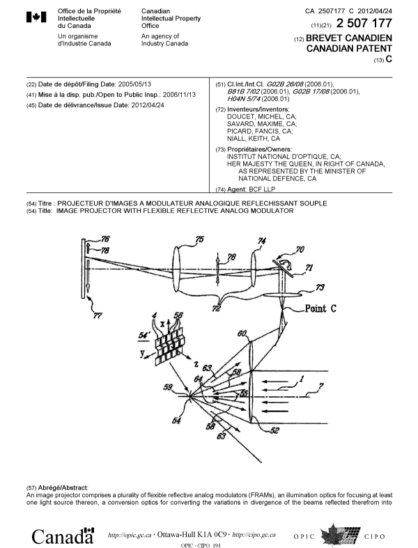 Document de brevet canadien 2507177. Page couverture 20120327. Image 1 de 2