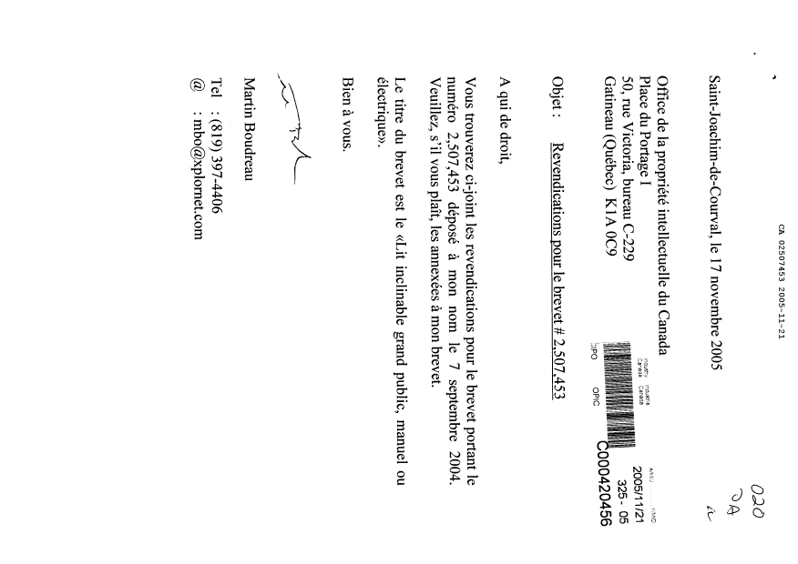Canadian Patent Document 2507453. Correspondence 20041221. Image 1 of 2