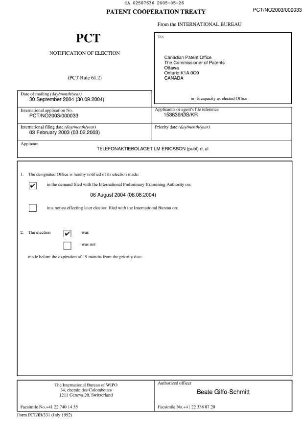 Document de brevet canadien 2507636. PCT 20050526. Image 1 de 12