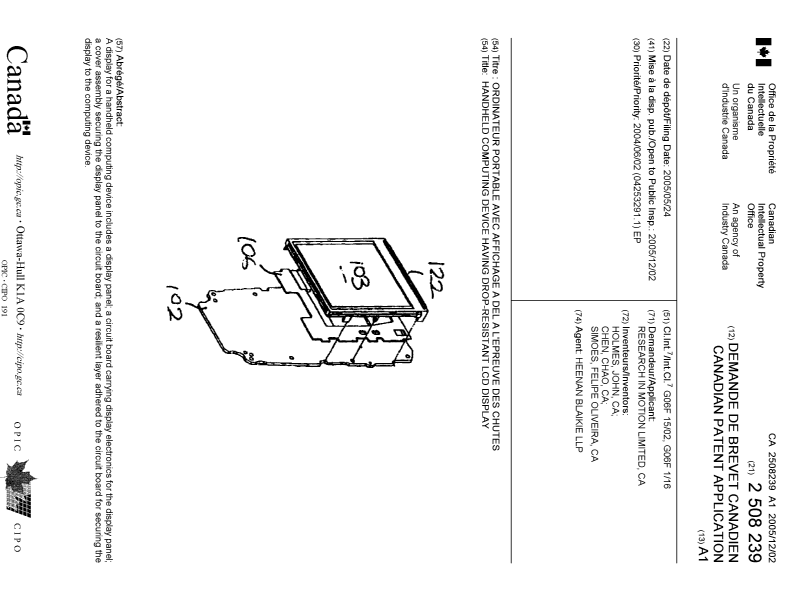 Canadian Patent Document 2508239. Cover Page 20041214. Image 1 of 1