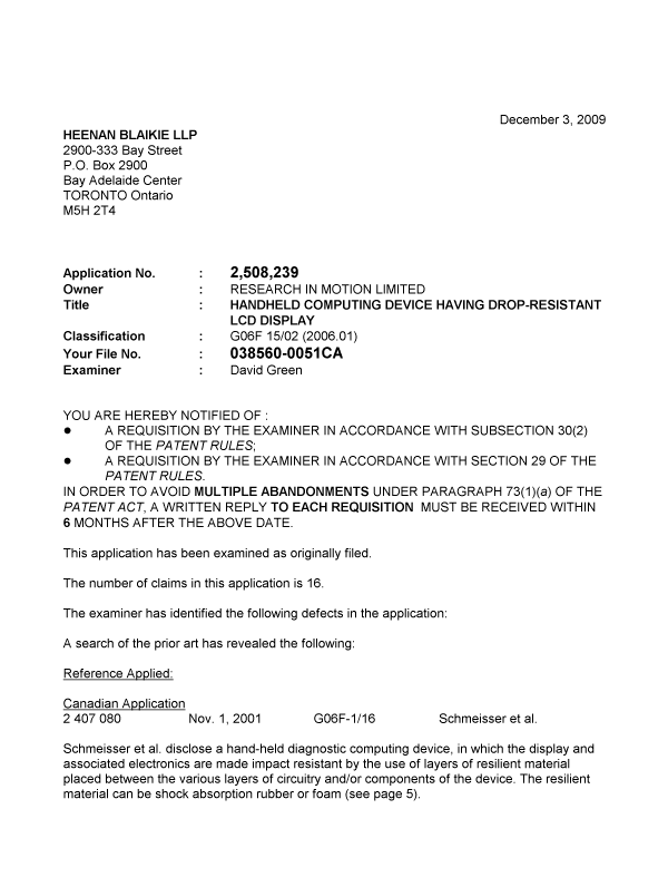 Canadian Patent Document 2508239. Prosecution-Amendment 20091203. Image 1 of 3
