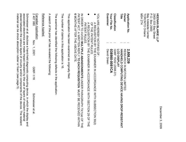 Canadian Patent Document 2508239. Prosecution-Amendment 20091203. Image 1 of 3