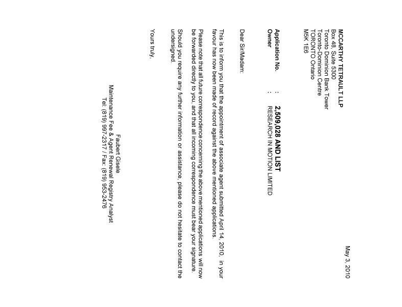 Canadian Patent Document 2508239. Correspondence 20091203. Image 1 of 1