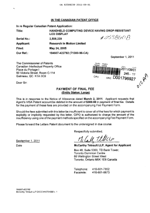 Canadian Patent Document 2508239. Correspondence 20101201. Image 1 of 1