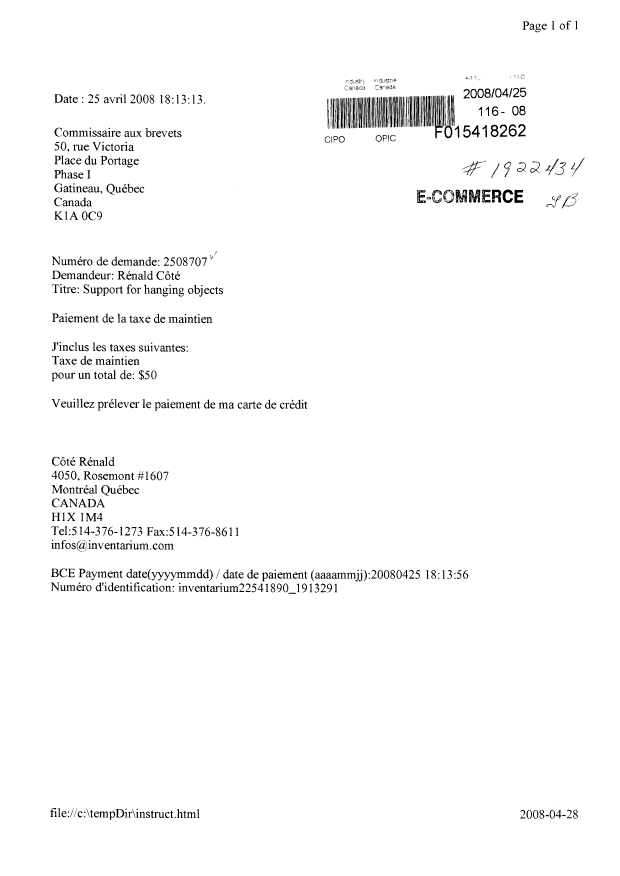 Document de brevet canadien 2508707. Taxes 20071225. Image 1 de 1