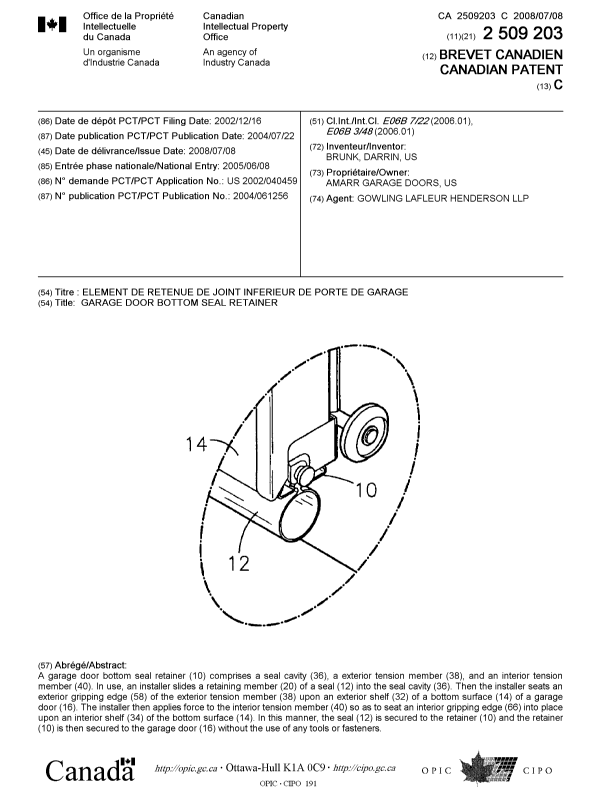 Canadian Patent Document 2509203. Cover Page 20080611. Image 1 of 1