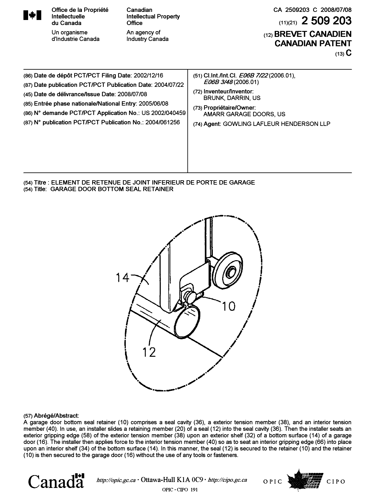 Canadian Patent Document 2509203. Cover Page 20080611. Image 1 of 1