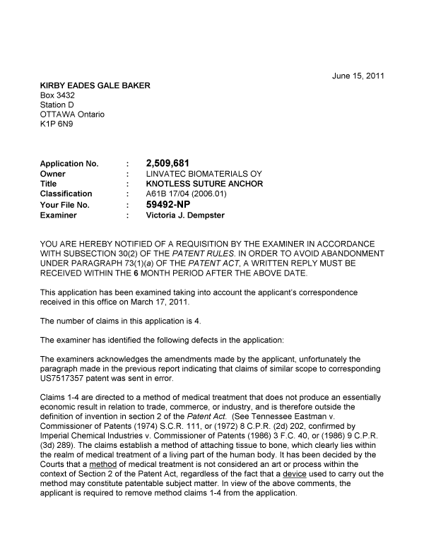 Canadian Patent Document 2509681. Prosecution-Amendment 20110615. Image 1 of 2