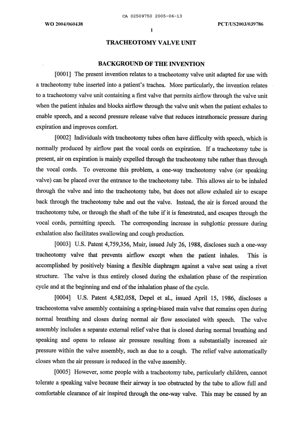 Document de brevet canadien 2509750. Description 20050613. Image 1 de 13