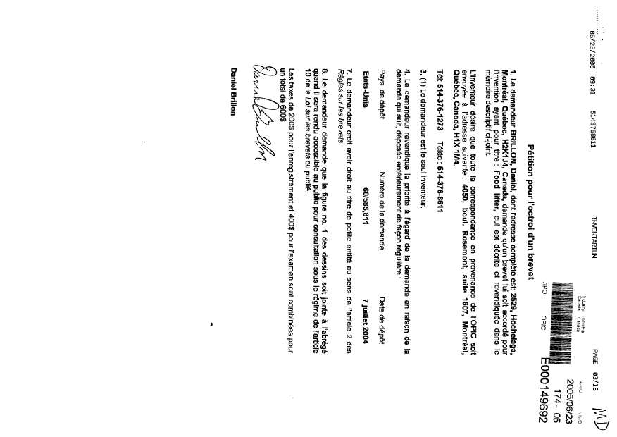 Document de brevet canadien 2510222. Cession 20050623. Image 1 de 1