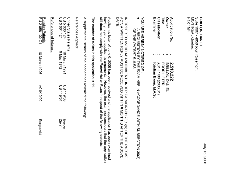 Document de brevet canadien 2510222. Poursuite-Amendment 20060713. Image 1 de 4