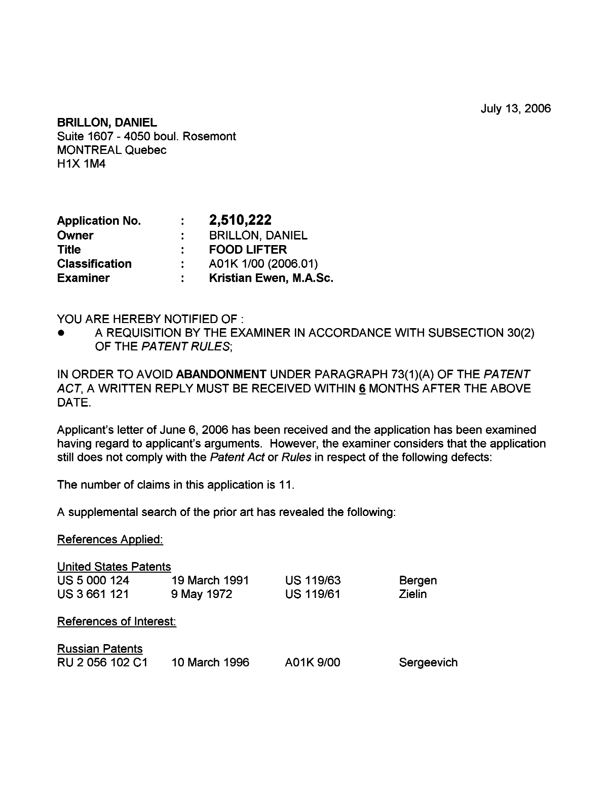 Document de brevet canadien 2510222. Poursuite-Amendment 20060713. Image 1 de 4