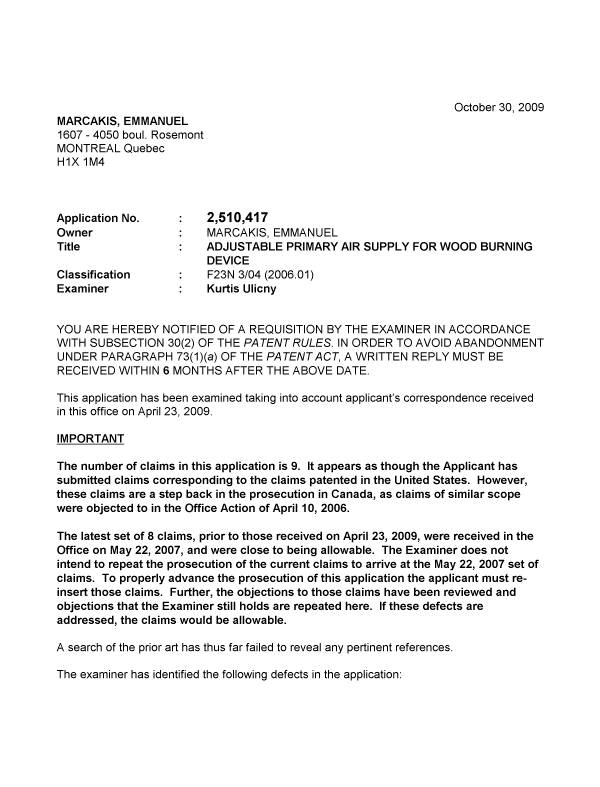 Canadian Patent Document 2510417. Prosecution-Amendment 20091030. Image 1 of 2