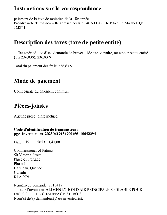 Document de brevet canadien 2510417. Paiement de taxe périodique 20230619. Image 2 de 3