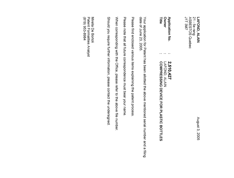 Canadian Patent Document 2510427. Correspondence 20041202. Image 1 of 1