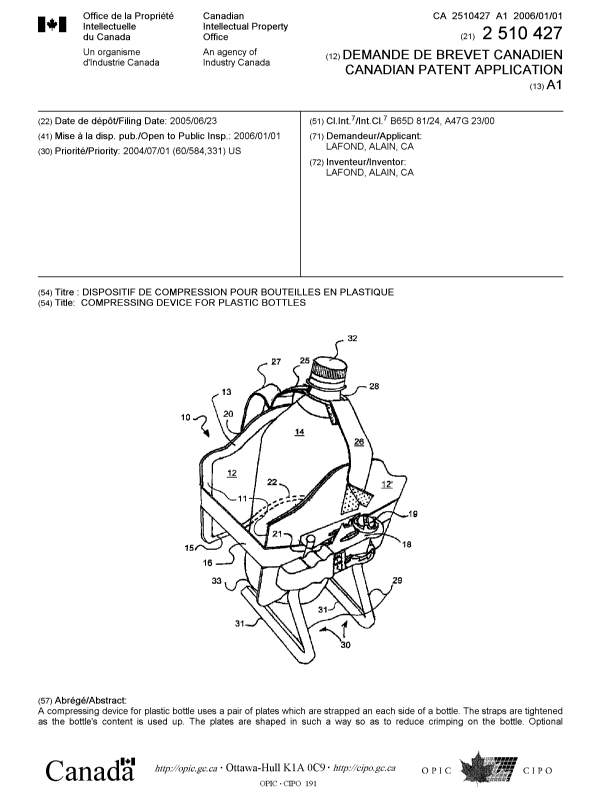 Document de brevet canadien 2510427. Page couverture 20041213. Image 1 de 2