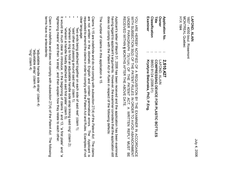 Document de brevet canadien 2510427. Poursuite-Amendment 20051204. Image 1 de 2