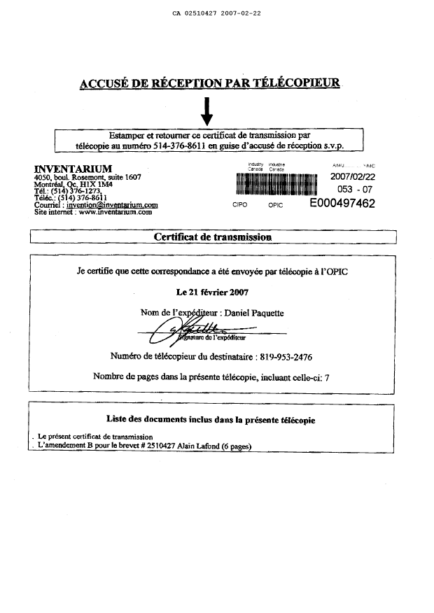 Document de brevet canadien 2510427. Poursuite-Amendment 20061222. Image 7 de 7