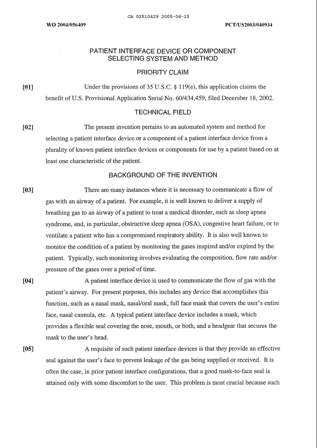 Canadian Patent Document 2510429. Description 20071207. Image 1 of 13
