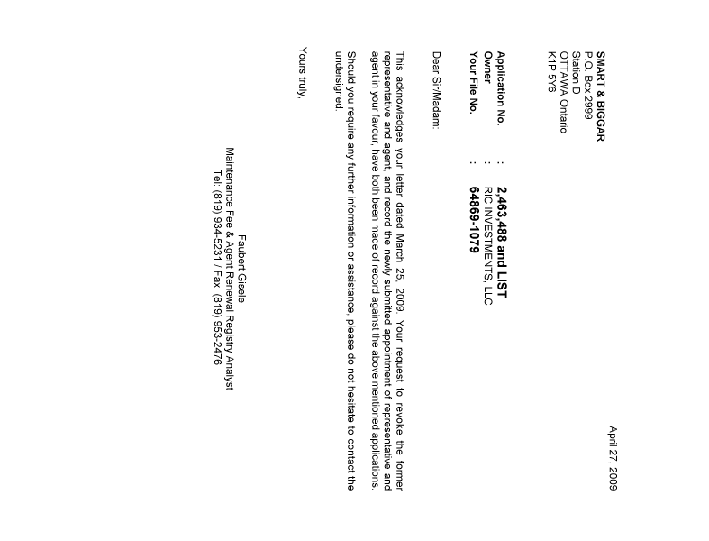 Canadian Patent Document 2510429. Correspondence 20090427. Image 1 of 1