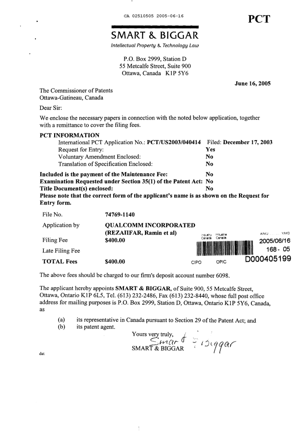 Document de brevet canadien 2510505. Cession 20050616. Image 1 de 2