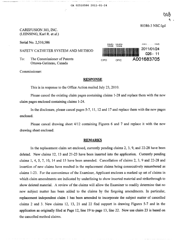 Canadian Patent Document 2510586. Prosecution-Amendment 20101224. Image 1 of 26
