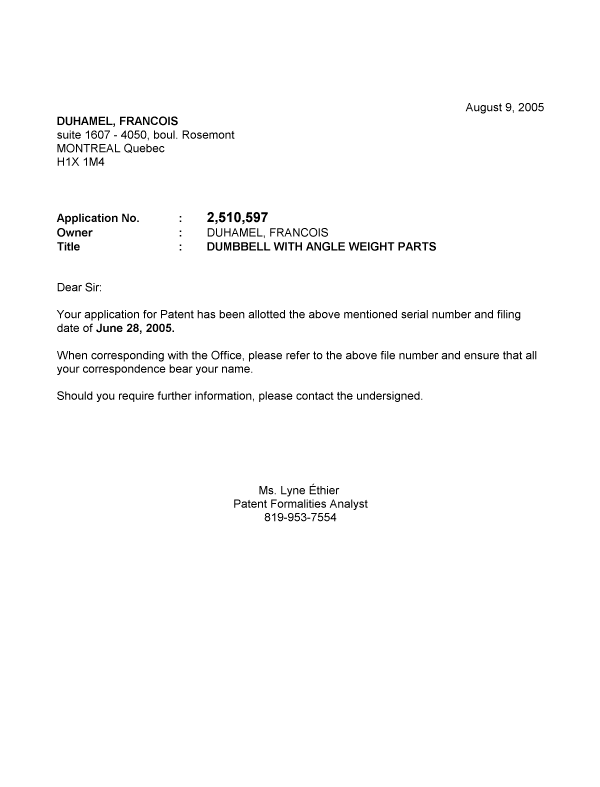Document de brevet canadien 2510597. Correspondance 20041204. Image 1 de 1