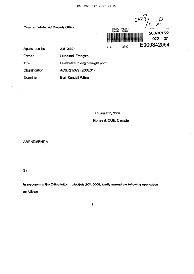 Document de brevet canadien 2510597. Poursuite-Amendment 20061222. Image 1 de 25