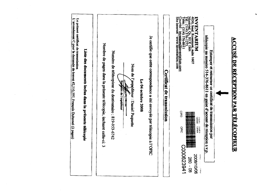 Document de brevet canadien 2510597. Correspondance 20071206. Image 3 de 3