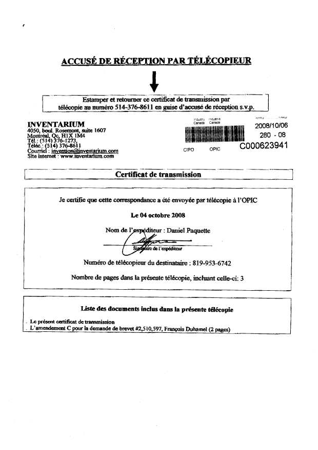 Canadian Patent Document 2510597. Correspondence 20081006. Image 3 of 3