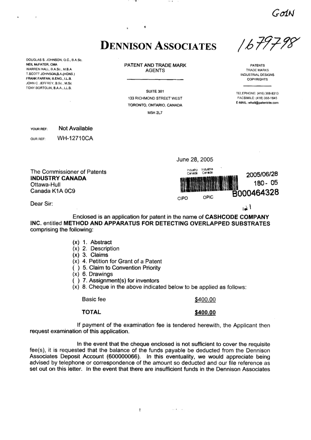 Document de brevet canadien 2510943. Cession 20050628. Image 1 de 4