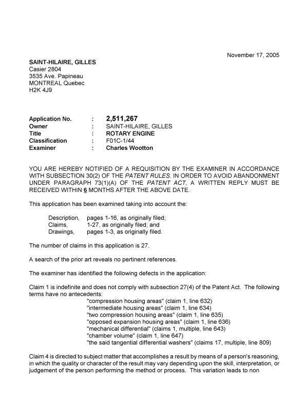 Document de brevet canadien 2511267. Poursuite-Amendment 20041217. Image 1 de 2