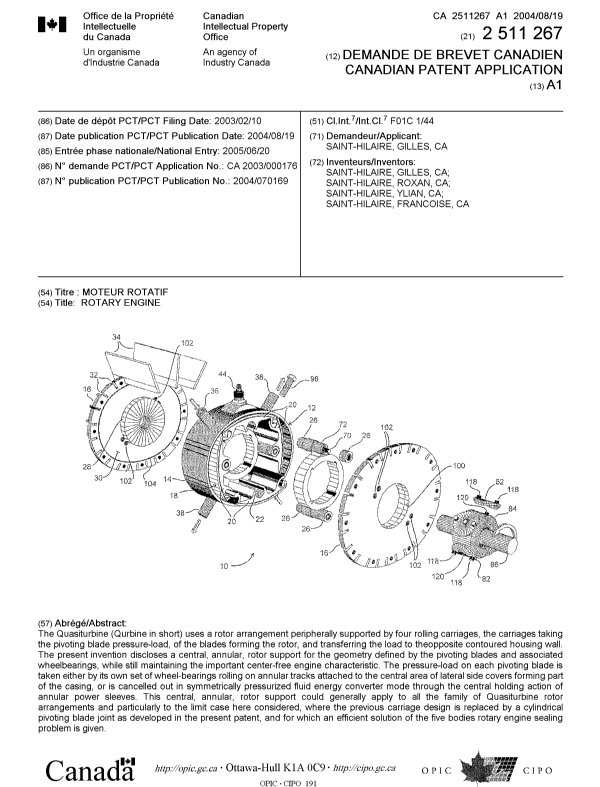 Document de brevet canadien 2511267. Page couverture 20041219. Image 1 de 1
