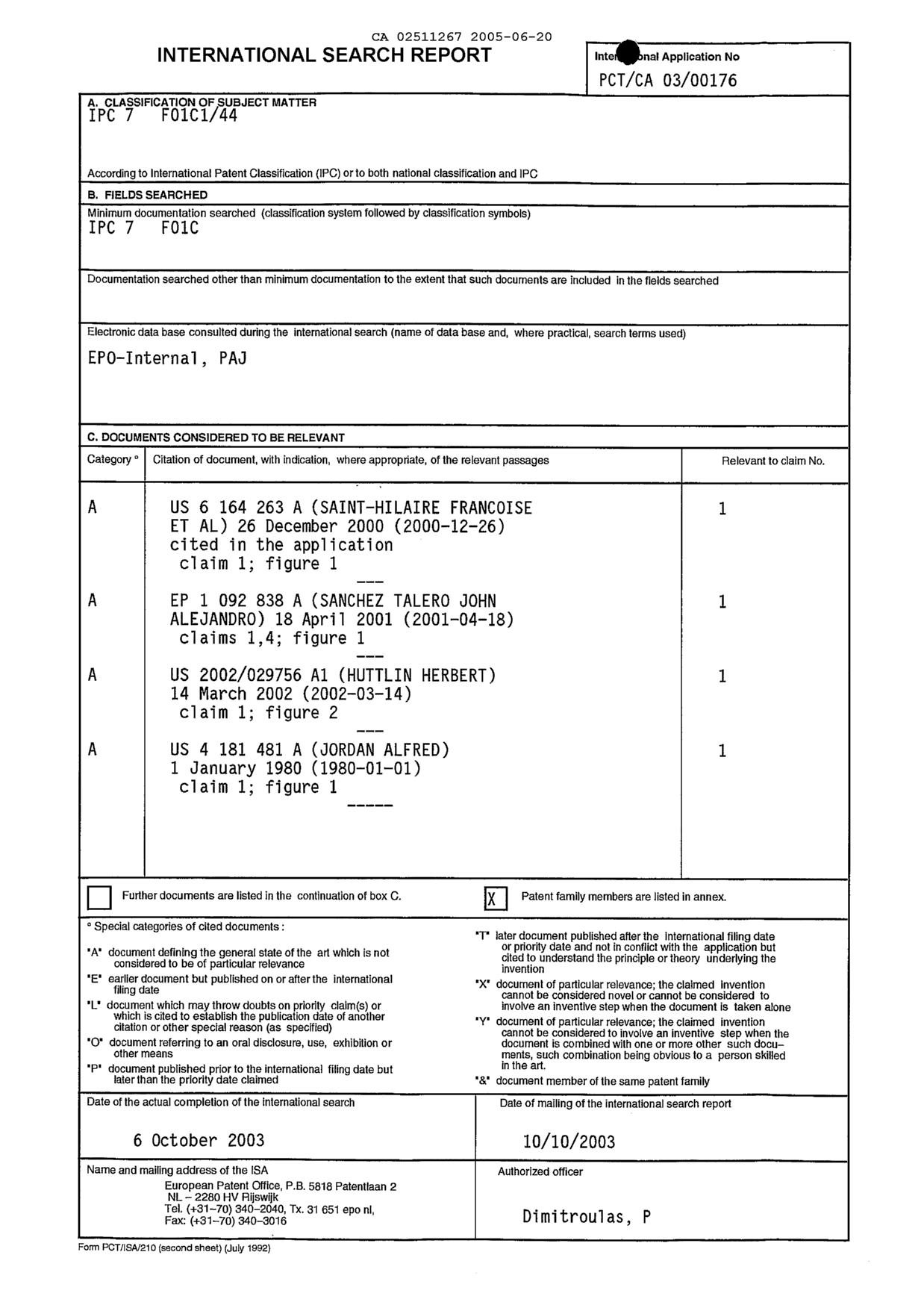 Canadian Patent Document 2511267. PCT 20041220. Image 1 of 2