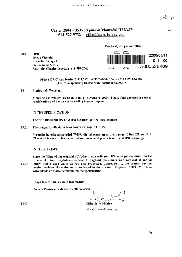 Document de brevet canadien 2511267. Poursuite-Amendment 20051211. Image 1 de 30