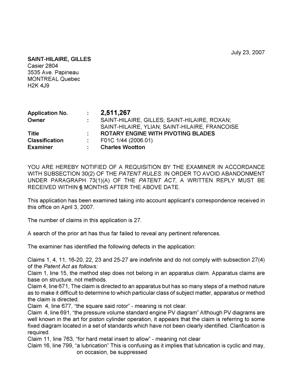 Canadian Patent Document 2511267. Prosecution-Amendment 20061223. Image 1 of 2