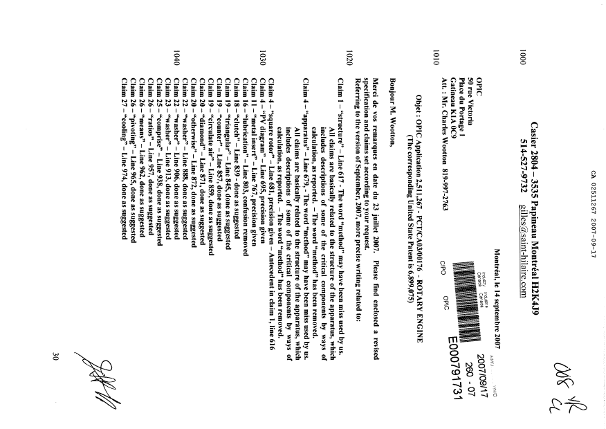 Document de brevet canadien 2511267. Poursuite-Amendment 20070917. Image 1 de 31