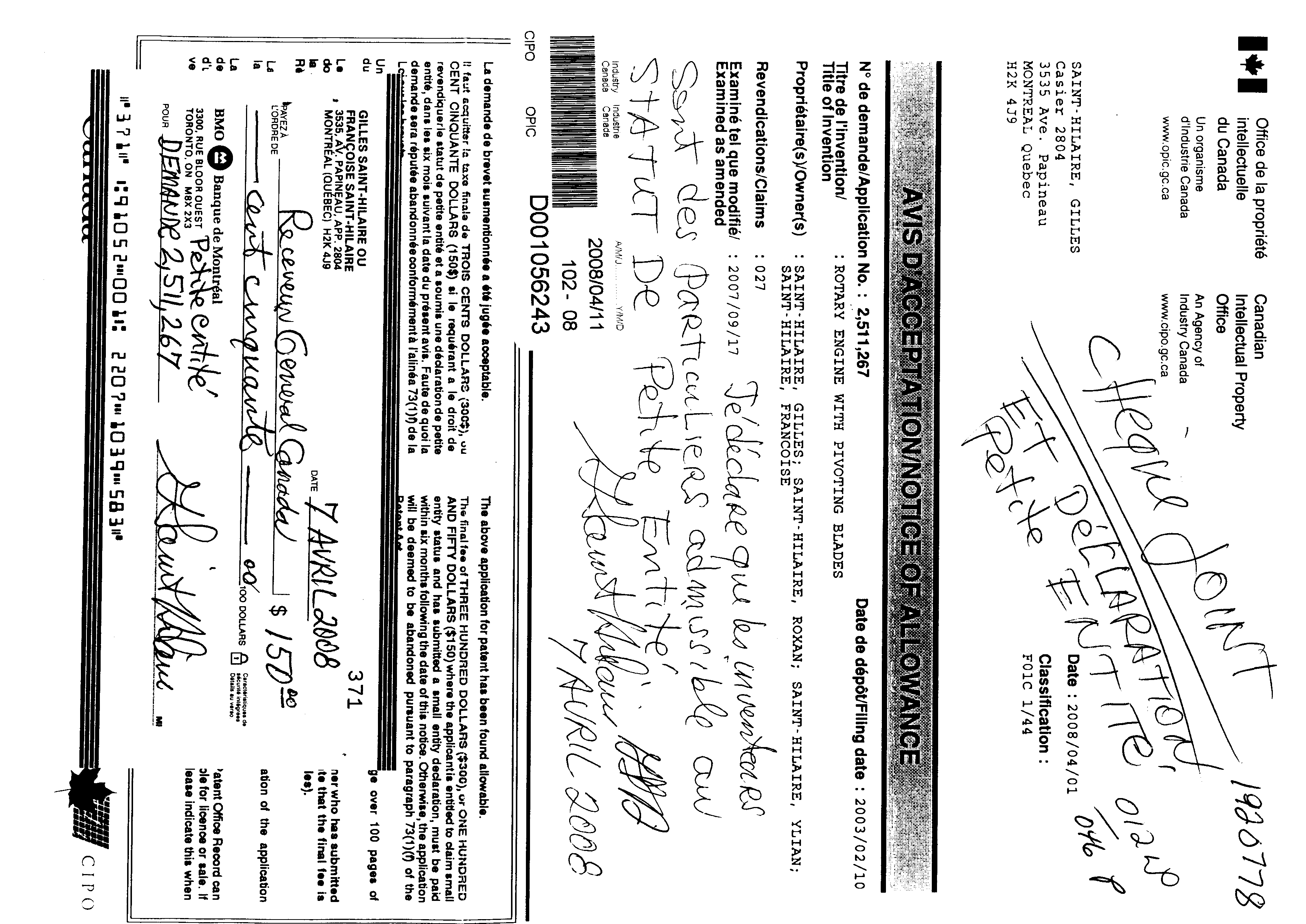 Canadian Patent Document 2511267. Correspondence 20071211. Image 1 of 1