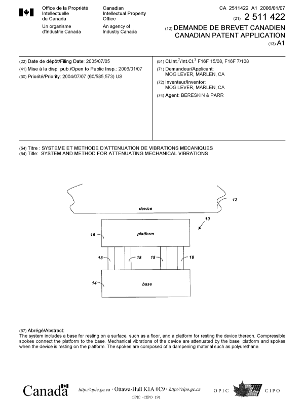 Canadian Patent Document 2511422. Cover Page 20041216. Image 1 of 1