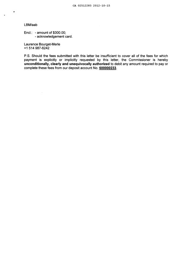 Canadian Patent Document 2512283. Correspondence 20121015. Image 2 of 2