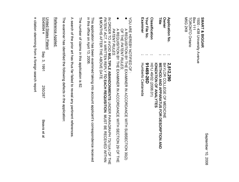 Canadian Patent Document 2512290. Prosecution-Amendment 20080910. Image 1 of 3