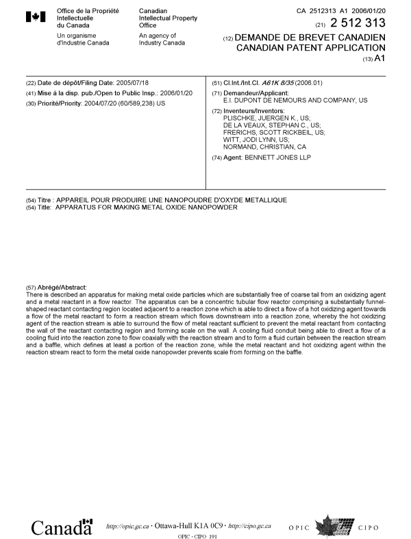 Document de brevet canadien 2512313. Page couverture 20060111. Image 1 de 1