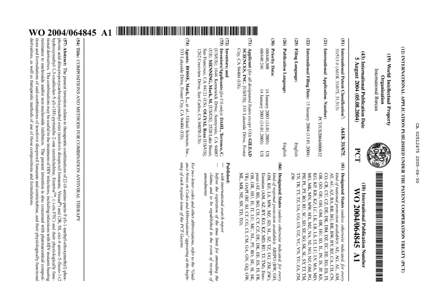 Document de brevet canadien 2512475. Abrégé 20041230. Image 1 de 1