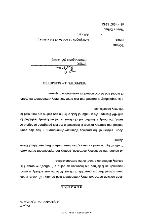 Canadian Patent Document 2512475. Prosecution-Amendment 20051210. Image 2 of 4
