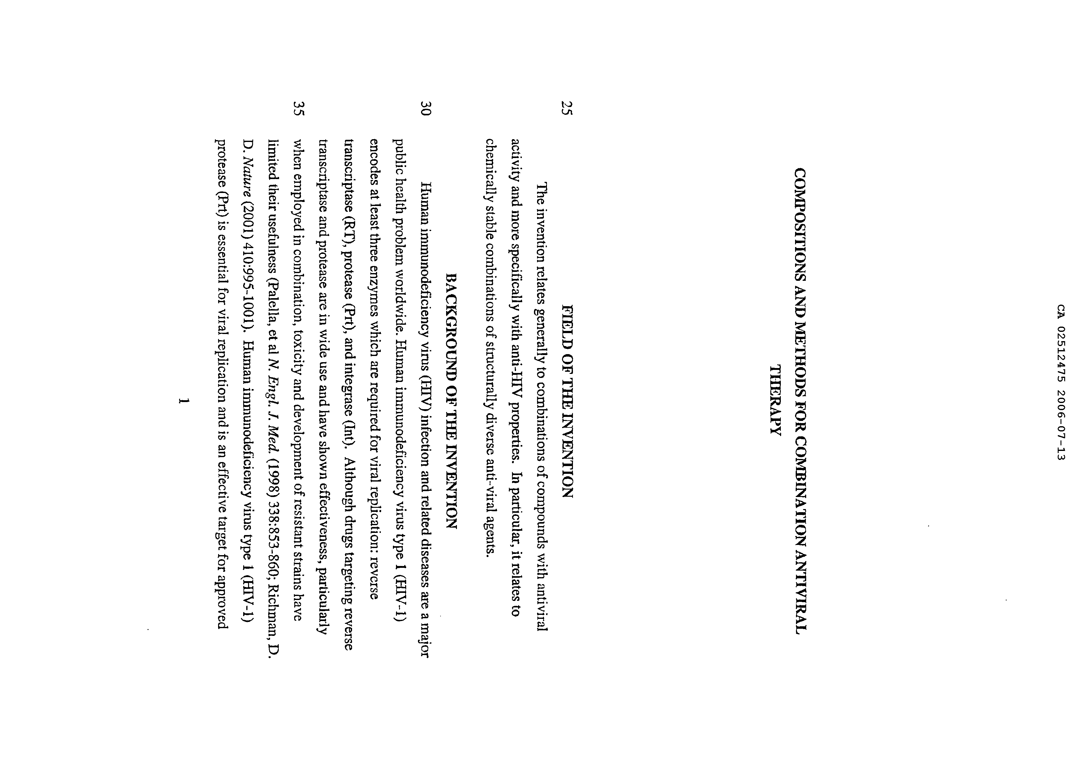 Document de brevet canadien 2512475. Description 20051213. Image 1 de 49