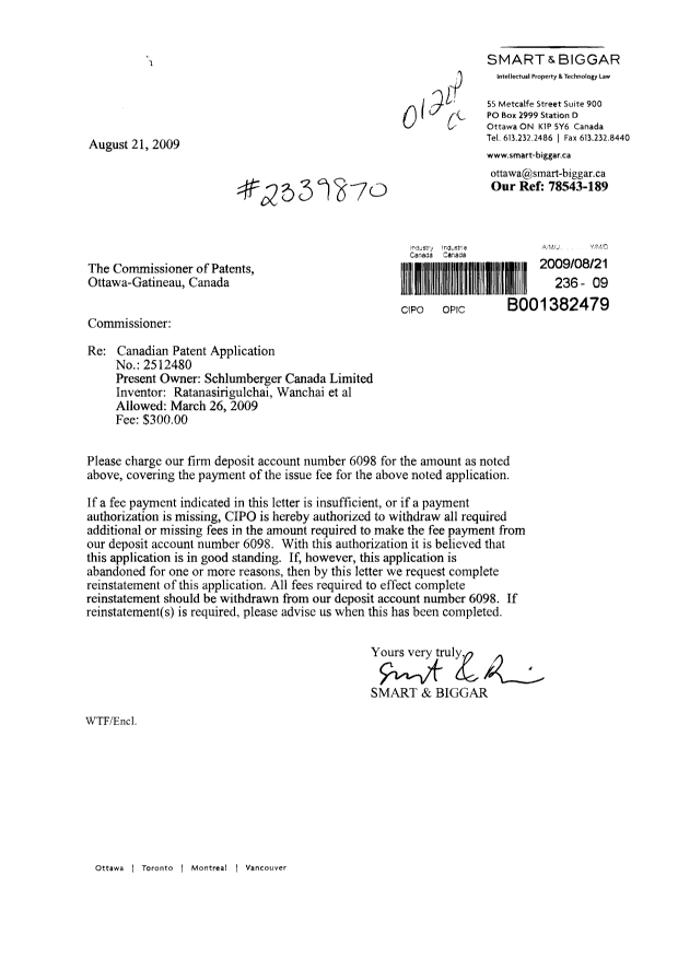 Canadian Patent Document 2512480. Correspondence 20090821. Image 1 of 1